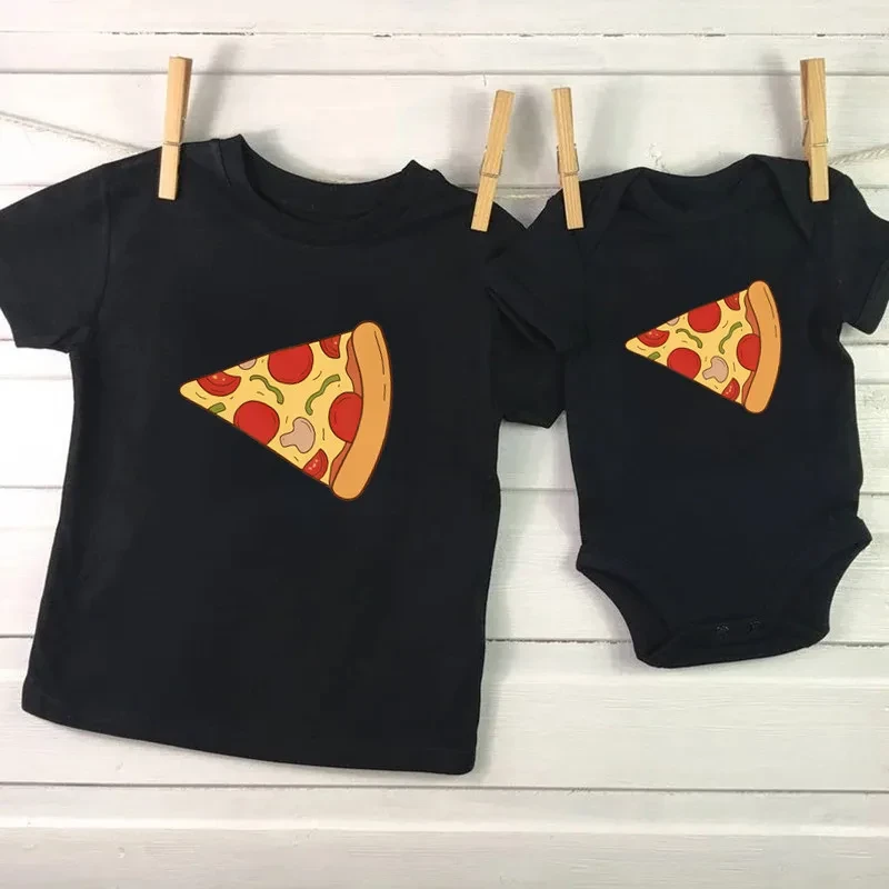 Summer Family Matching Clothes T-shirt Father Mother Daughter Son Funny Pizza Print Short Sleeve Dad Mom Baby Matching Tshirt