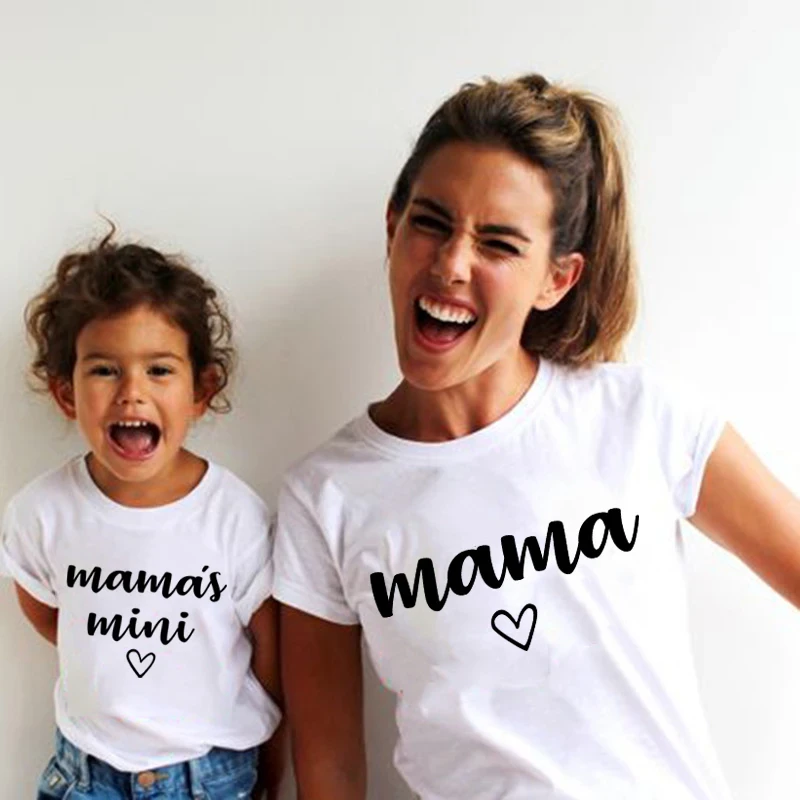 Mama Mini Print Family Matching Shirt Mother & Daughter Son Short Sleeve Outfit Tops Mom Girl Fashion Look Shirts Baby Jumpsuit
