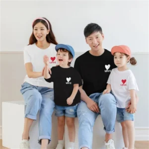 Summer Family Matching Suits Mother Daughter Love T-Shirt Dad Son Short Sleeve Blouse Parent-Child Top Baby Girls Boys Clothes
